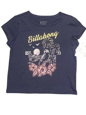 Billabong Black Sands Tee Shirt Surf Sun Beach Fitted Palm Girls Small NWT Bird